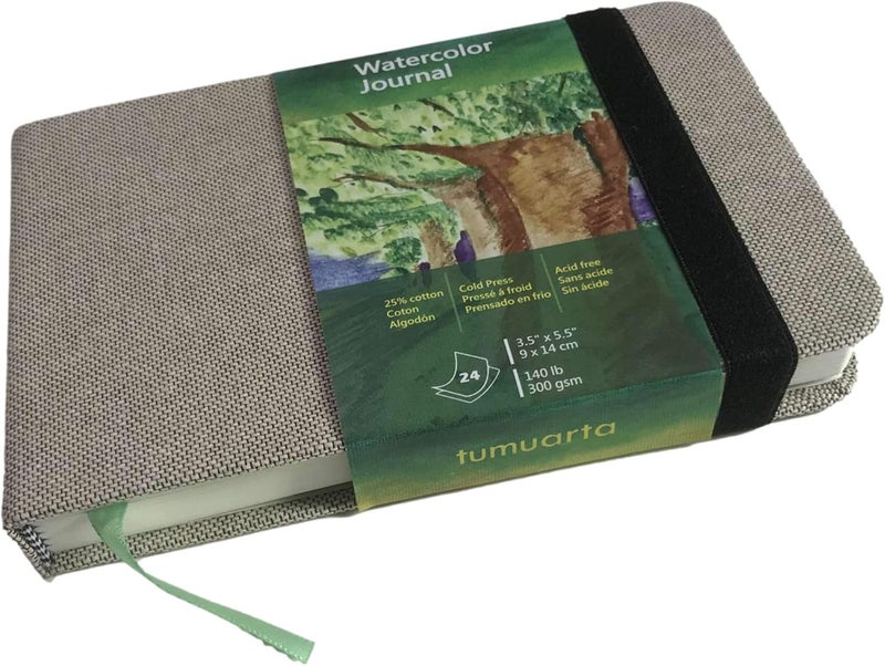 tumuarta Watercolor Journal, 3.5x5.5”, 140 LB, 300 GSM, Cotton Paper, Cold Press, 24 Sheets, 48 Pages, Watercolor Paper Sketchbooks for Use As Travel Notebook and Mixed Media Pad On The Go - Image 1